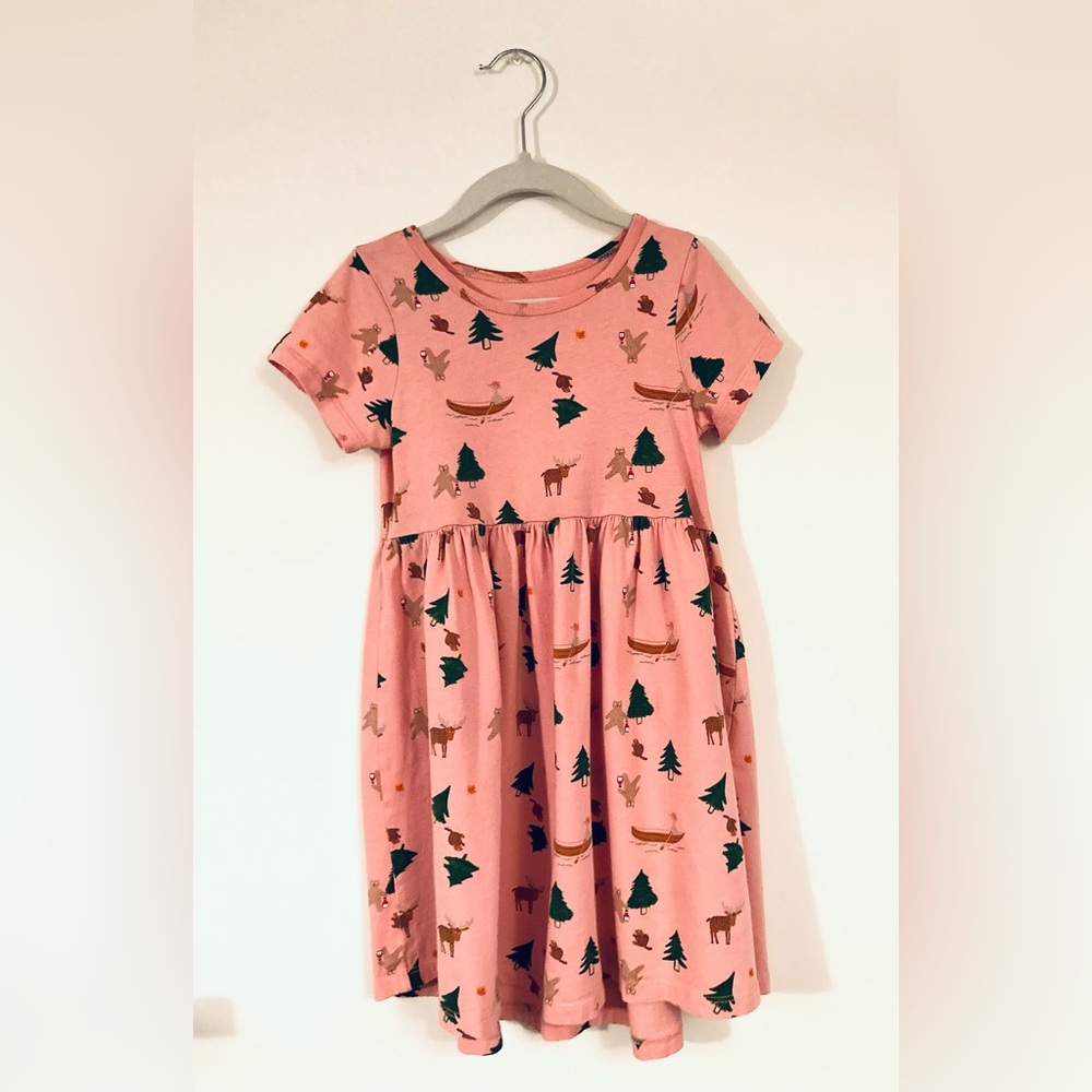 Rise Little Earthling Pink Dress with Canadian Forest Design 100% Organic Cotton